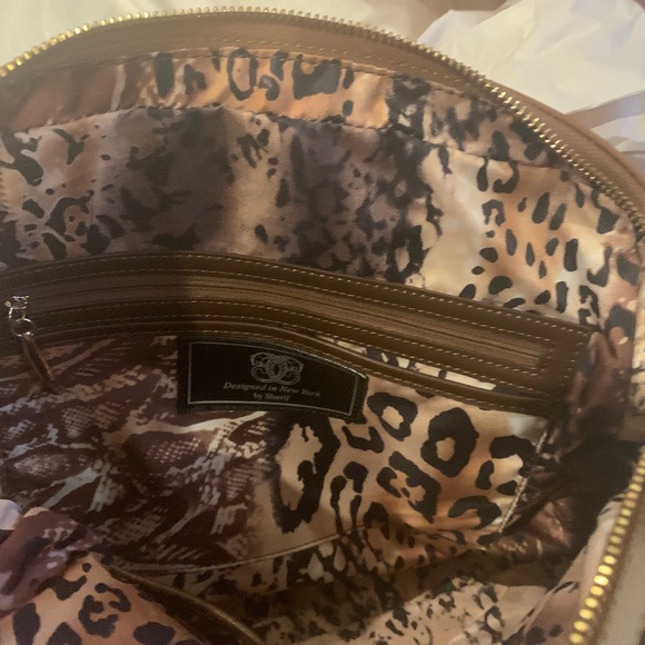 Sharif Camel Leather/Patent/Suede Satchel Handbag - Picture 7 of 9